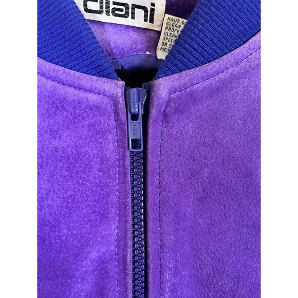 Retro Leather Bomber Jacket Purple L Quilted Colorful Preppy Neutral 80s Western - Picture 5 of 16